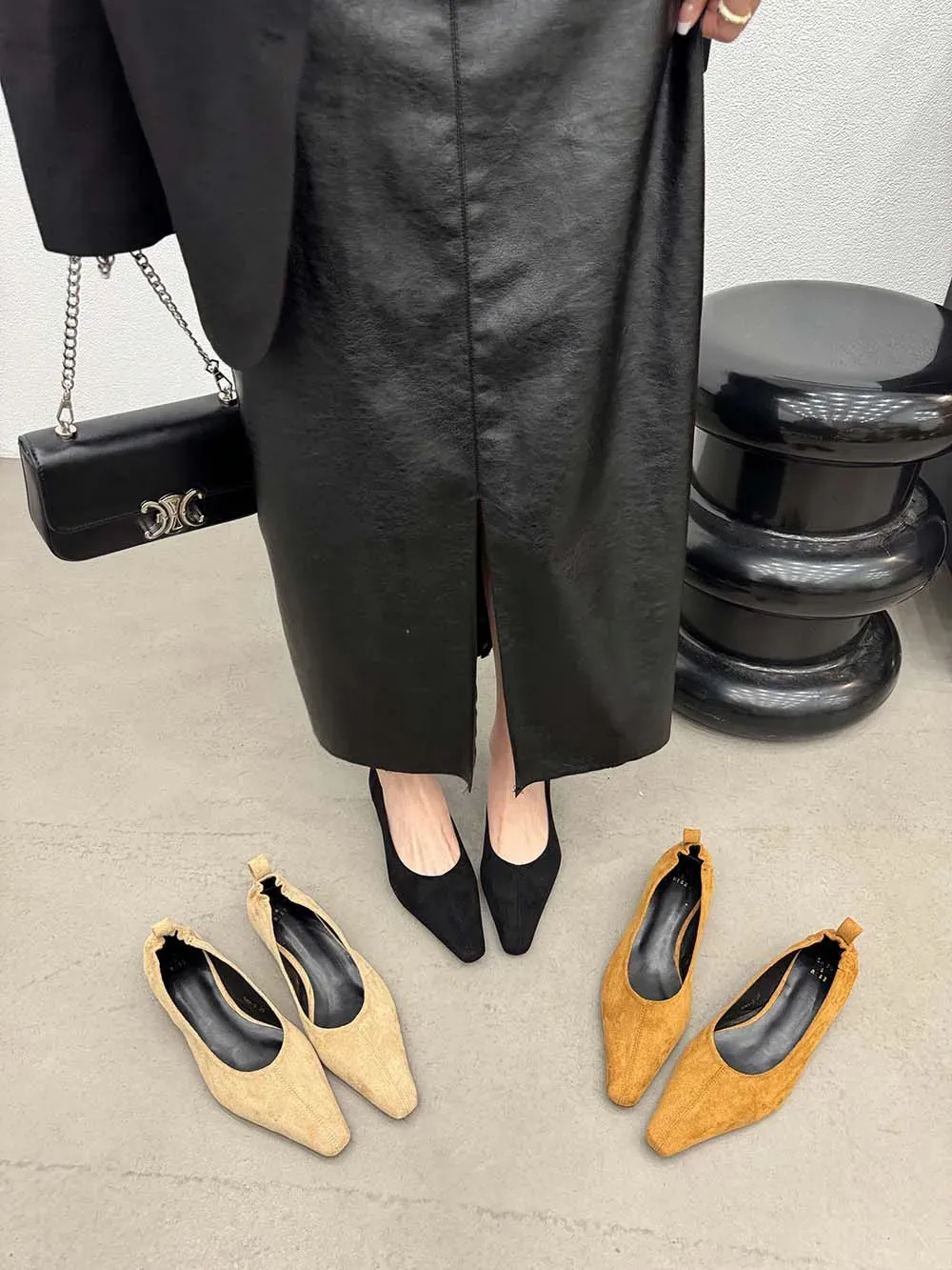 binfenxie  -  Flock Women Loafers Black Beige Brown Shallow Slip On Low Heeled 2024 New Arrivals Autumn Spring Dress Shoes Party Dress Loafers