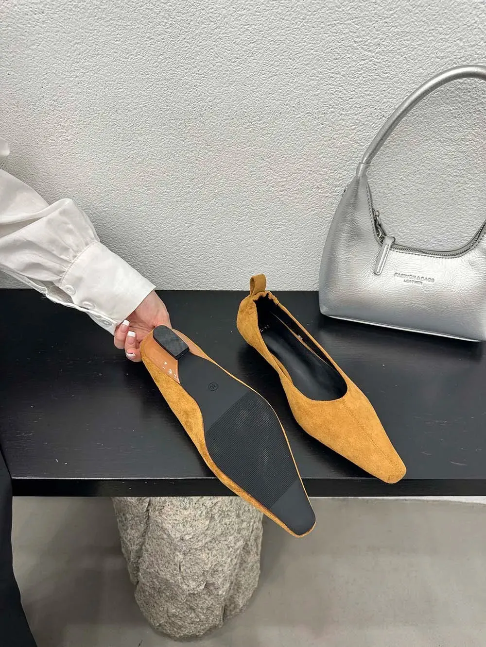 binfenxie  -  Flock Women Loafers Black Beige Brown Shallow Slip On Low Heeled 2024 New Arrivals Autumn Spring Dress Shoes Party Dress Loafers