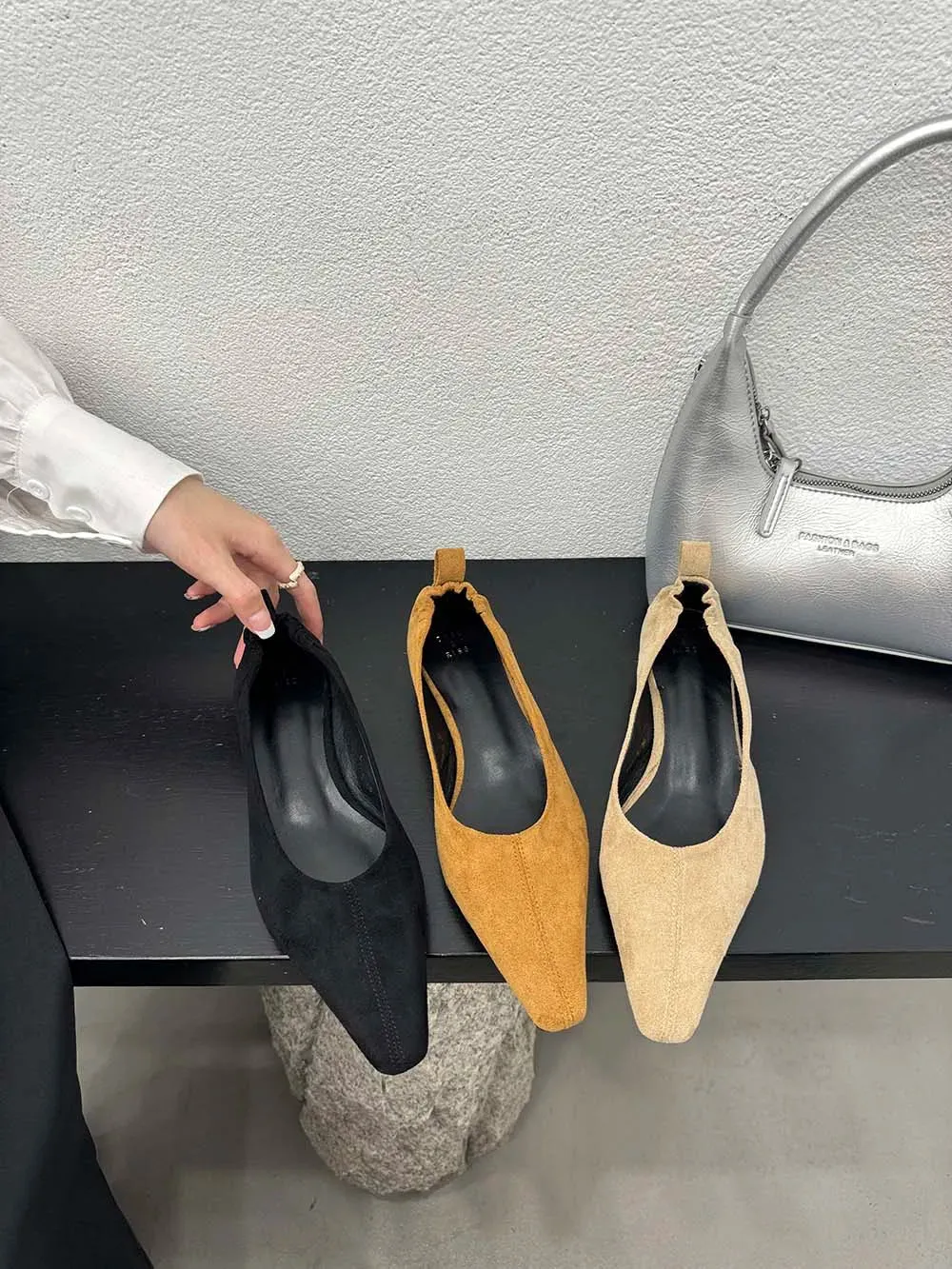 binfenxie  -  Flock Women Loafers Black Beige Brown Shallow Slip On Low Heeled 2024 New Arrivals Autumn Spring Dress Shoes Party Dress Loafers