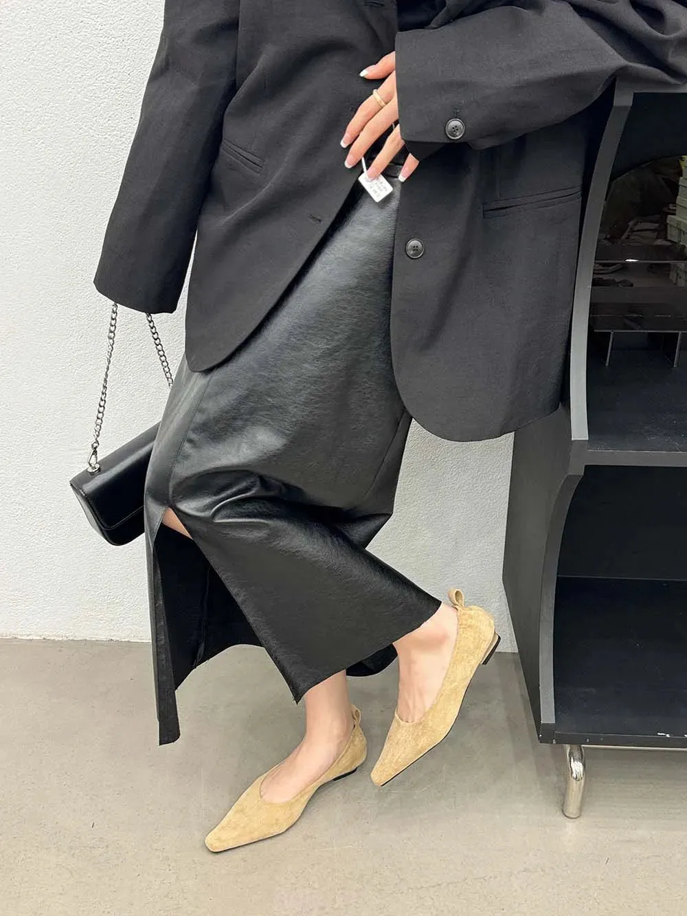 binfenxie  -  Flock Women Loafers Black Beige Brown Shallow Slip On Low Heeled 2024 New Arrivals Autumn Spring Dress Shoes Party Dress Loafers