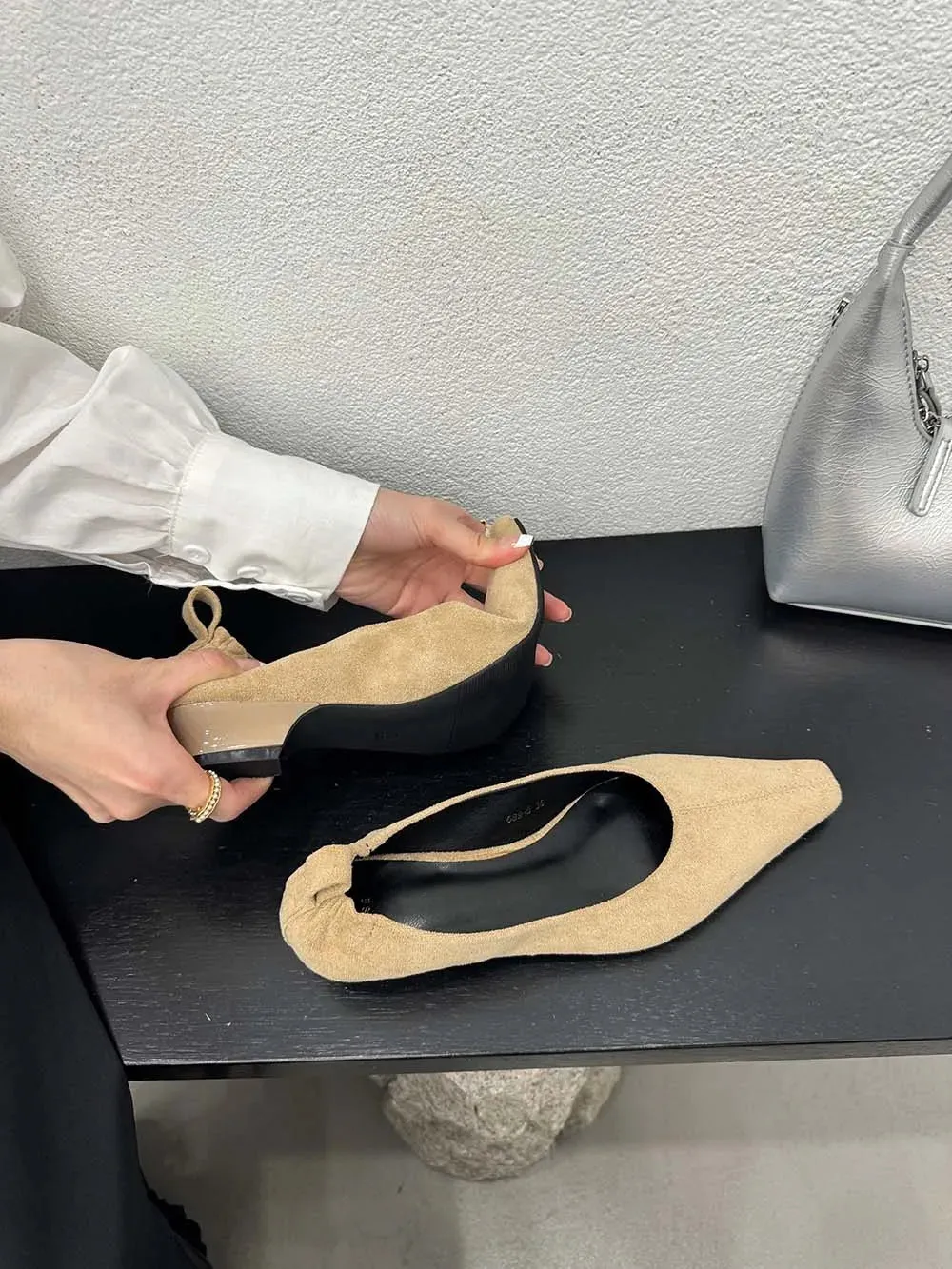 binfenxie  -  Flock Women Loafers Black Beige Brown Shallow Slip On Low Heeled 2024 New Arrivals Autumn Spring Dress Shoes Party Dress Loafers