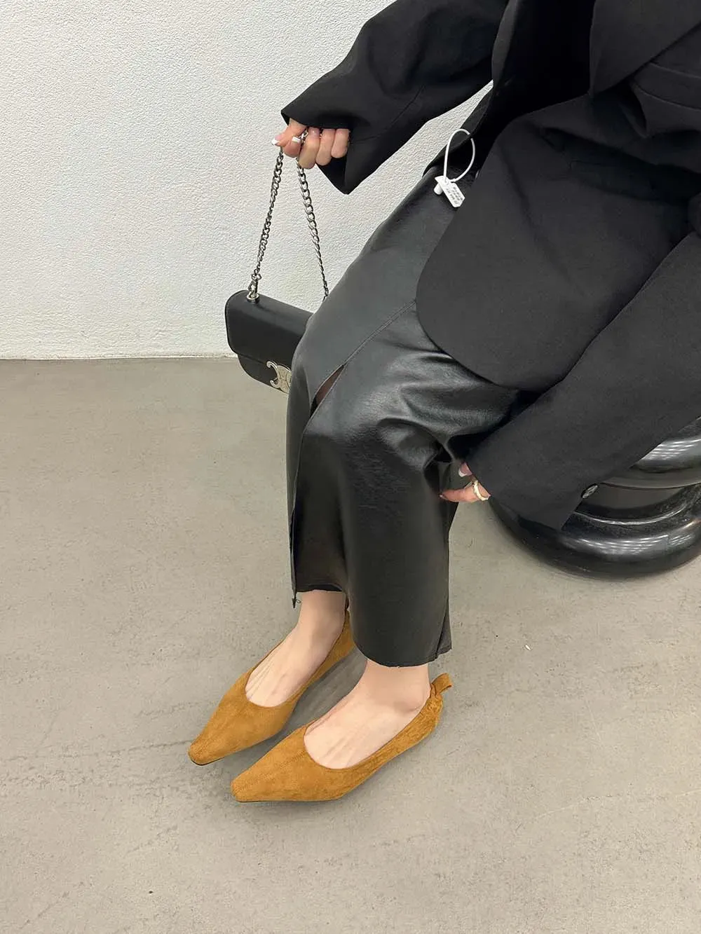 binfenxie  -  Flock Women Loafers Black Beige Brown Shallow Slip On Low Heeled 2024 New Arrivals Autumn Spring Dress Shoes Party Dress Loafers