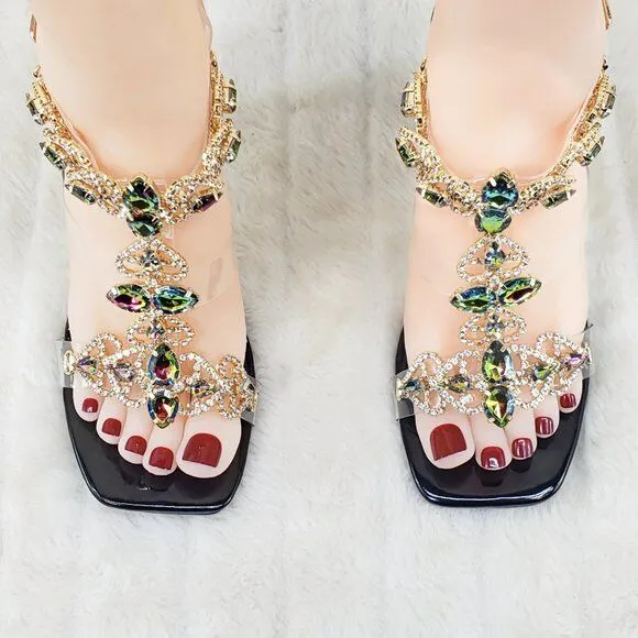 Breezy Jewels Rhinestone 4" High Heel Sandals Prom Wedding Party Shoes Black