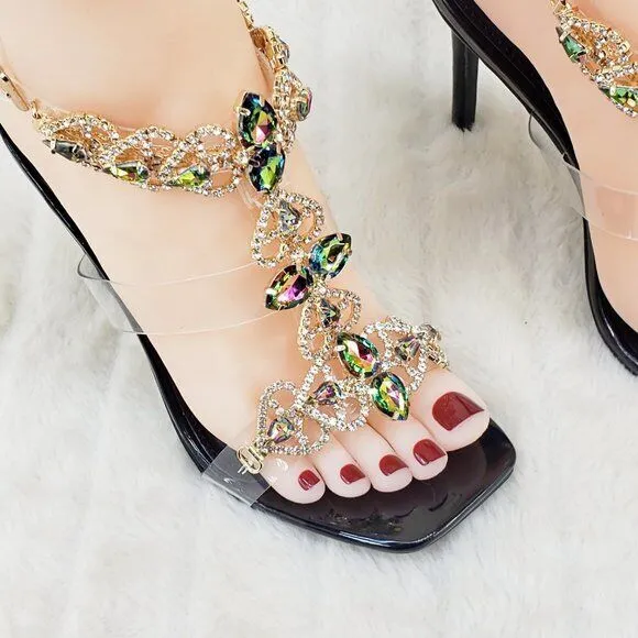 Breezy Jewels Rhinestone 4" High Heel Sandals Prom Wedding Party Shoes Black