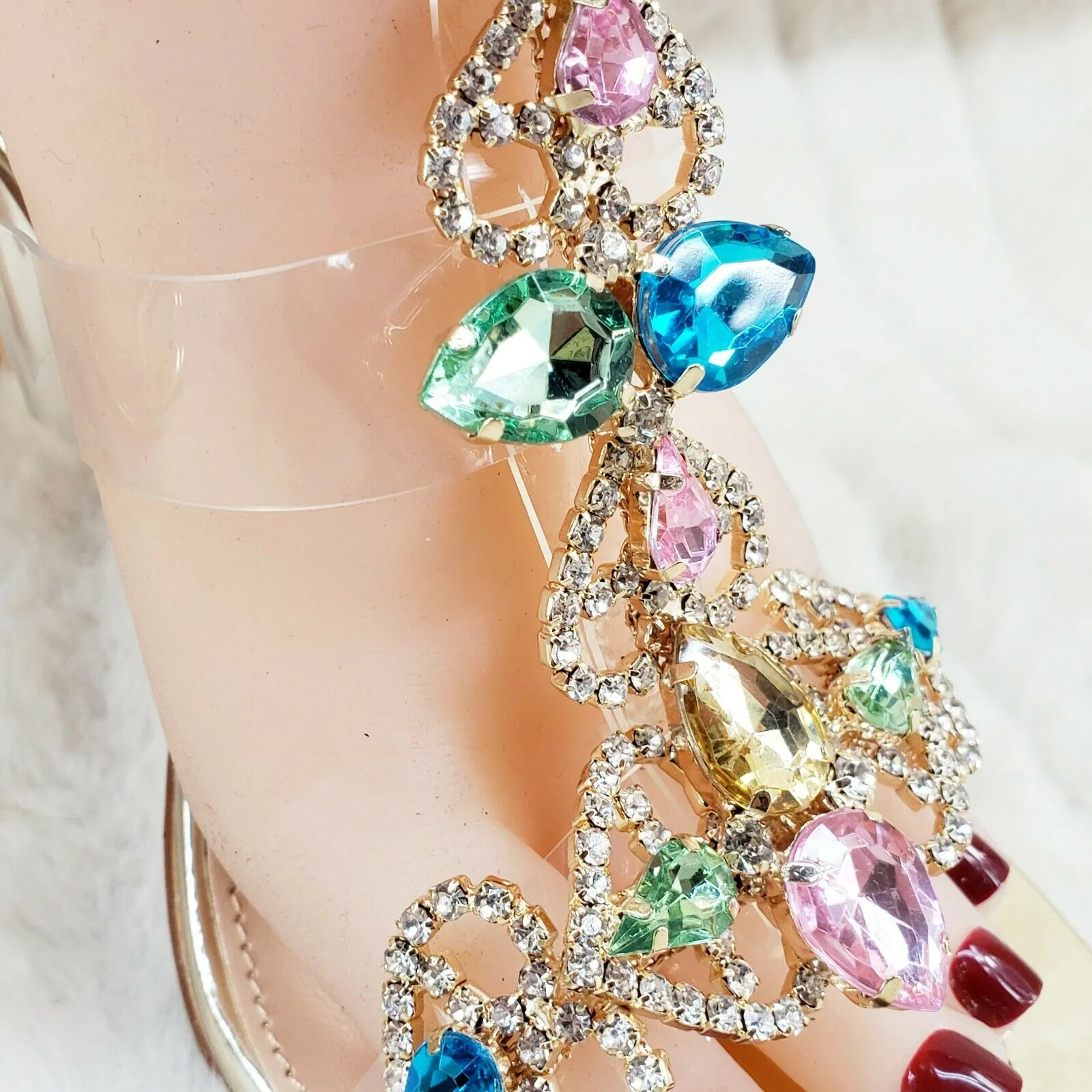 Breezy Rhinestone Jeweled 4" High Heel Sandal Shoes Gold 7-11