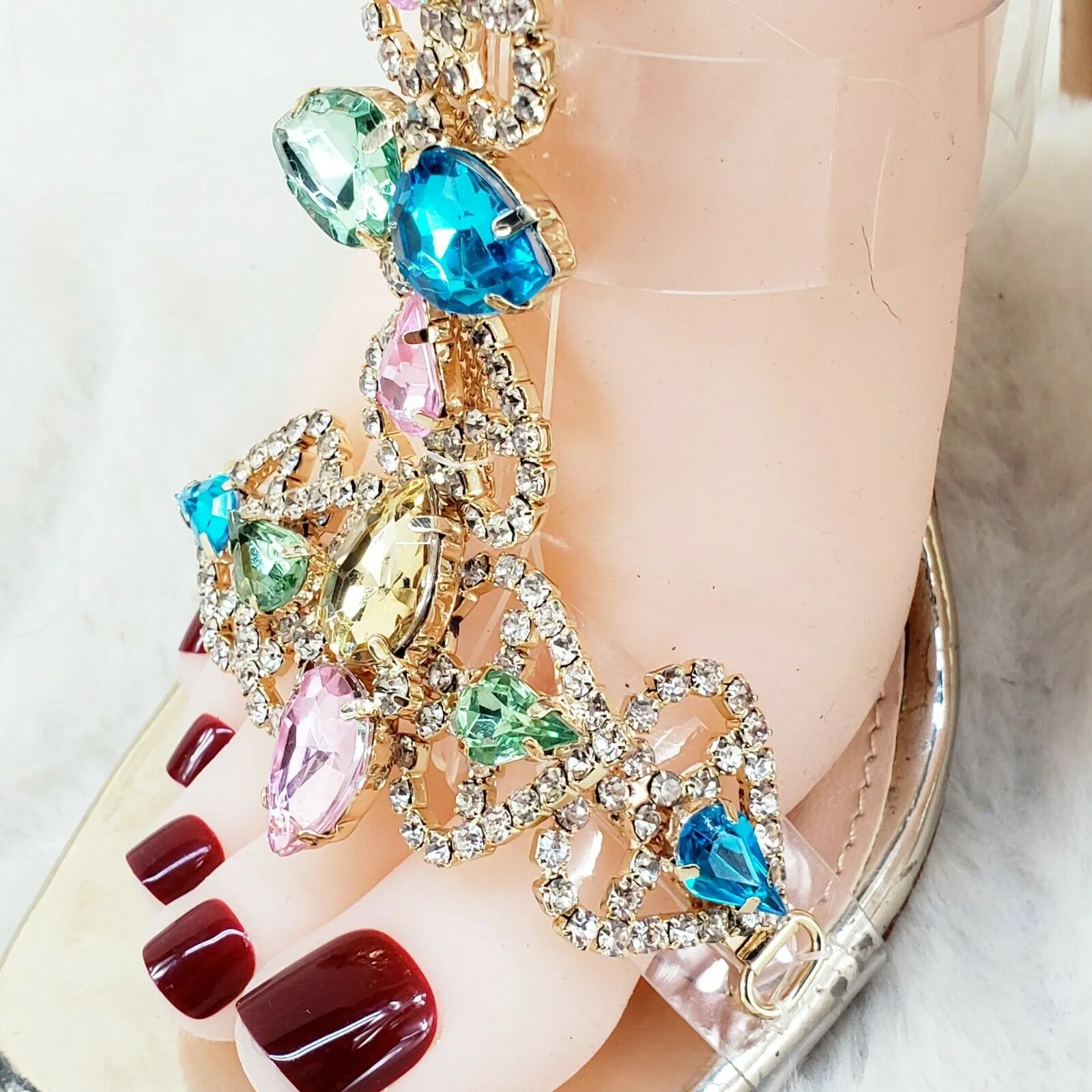 Breezy Rhinestone Jeweled 4" High Heel Sandal Shoes Gold 7-11