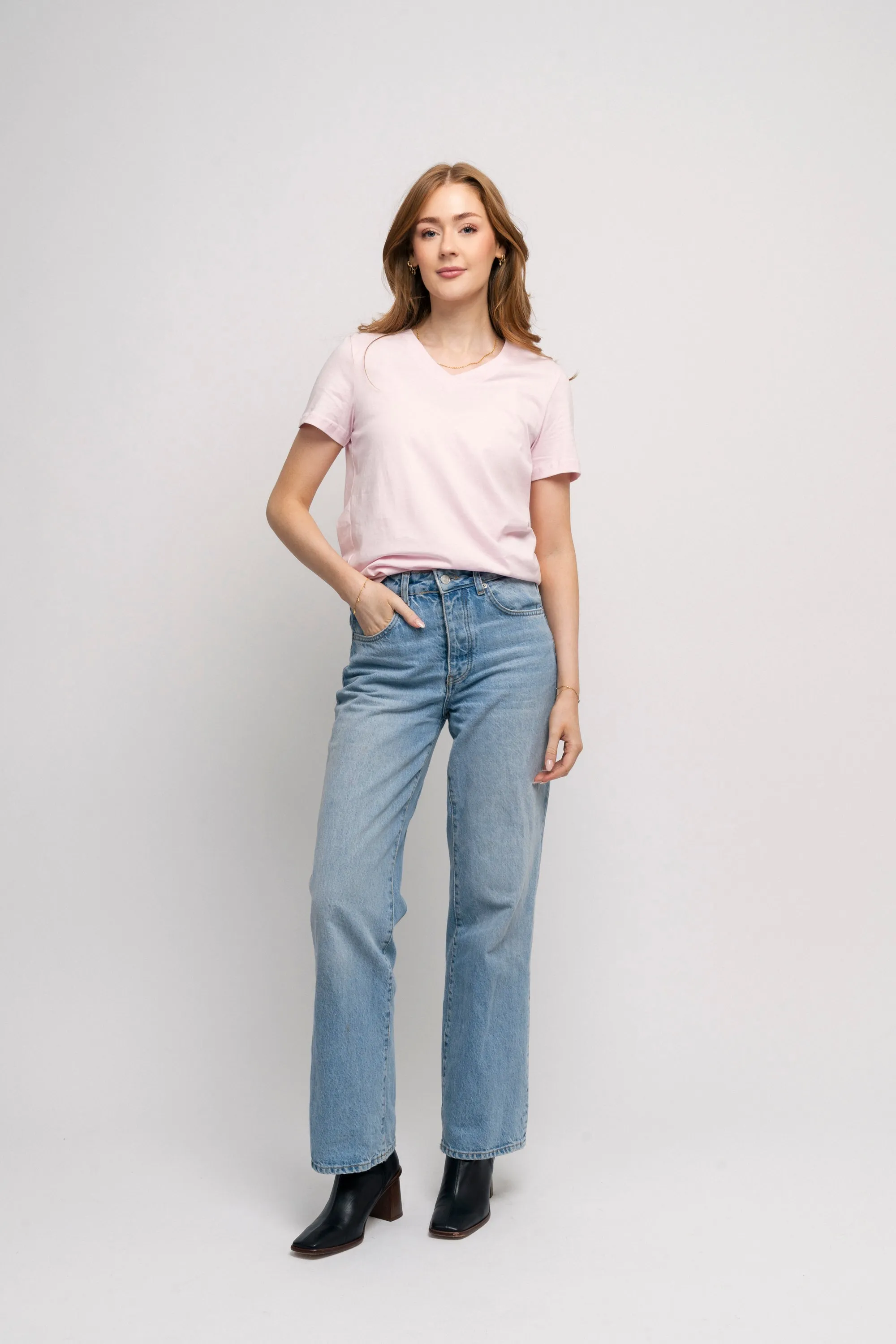 Essential Ss V-Neck Tee - Cradle Pink