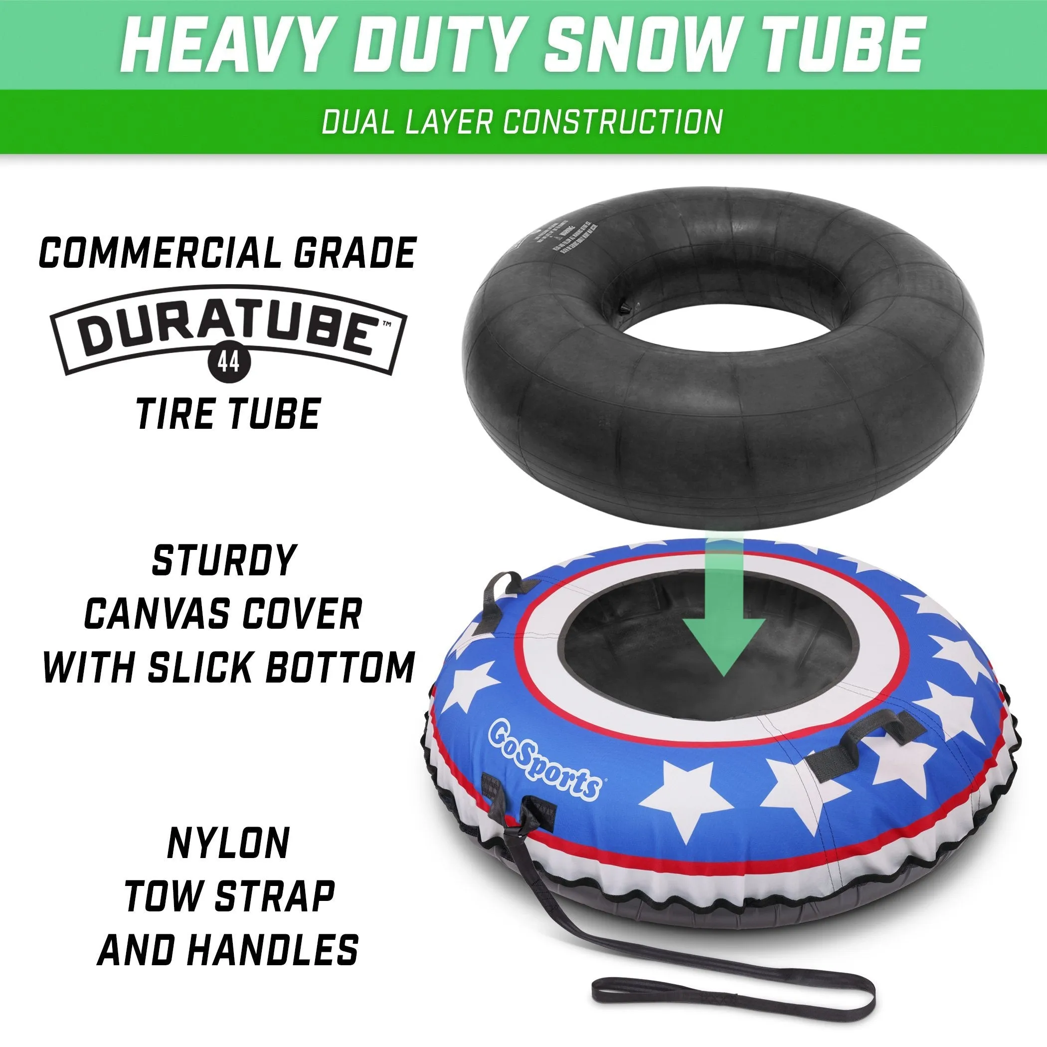 GoSports 44 Inch Heavy-Duty Winter Snow Tube - Stars/Stripes