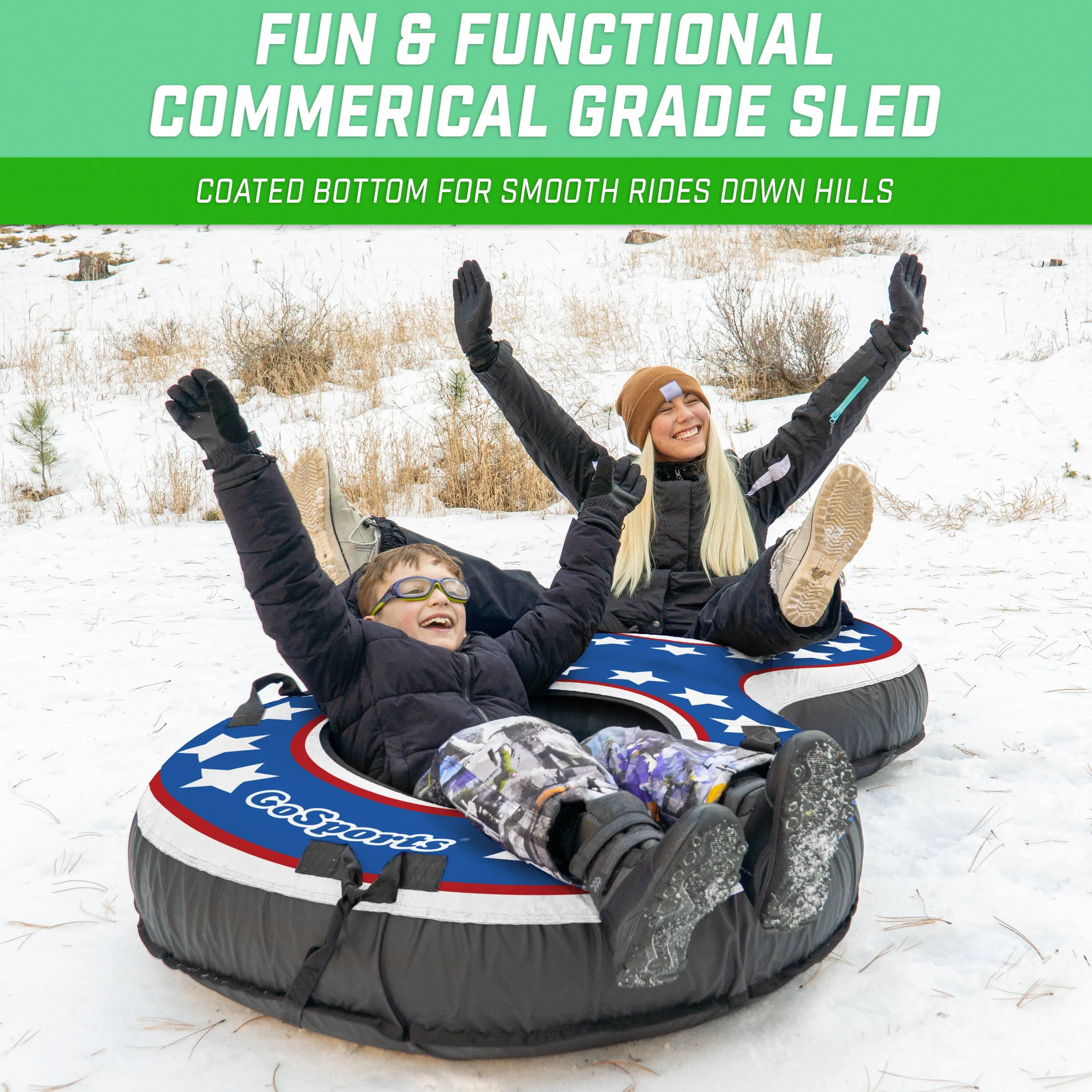 GoSports Heavy-Duty 2 Person Winter Snow Tube with Premium Canvas Cover - America