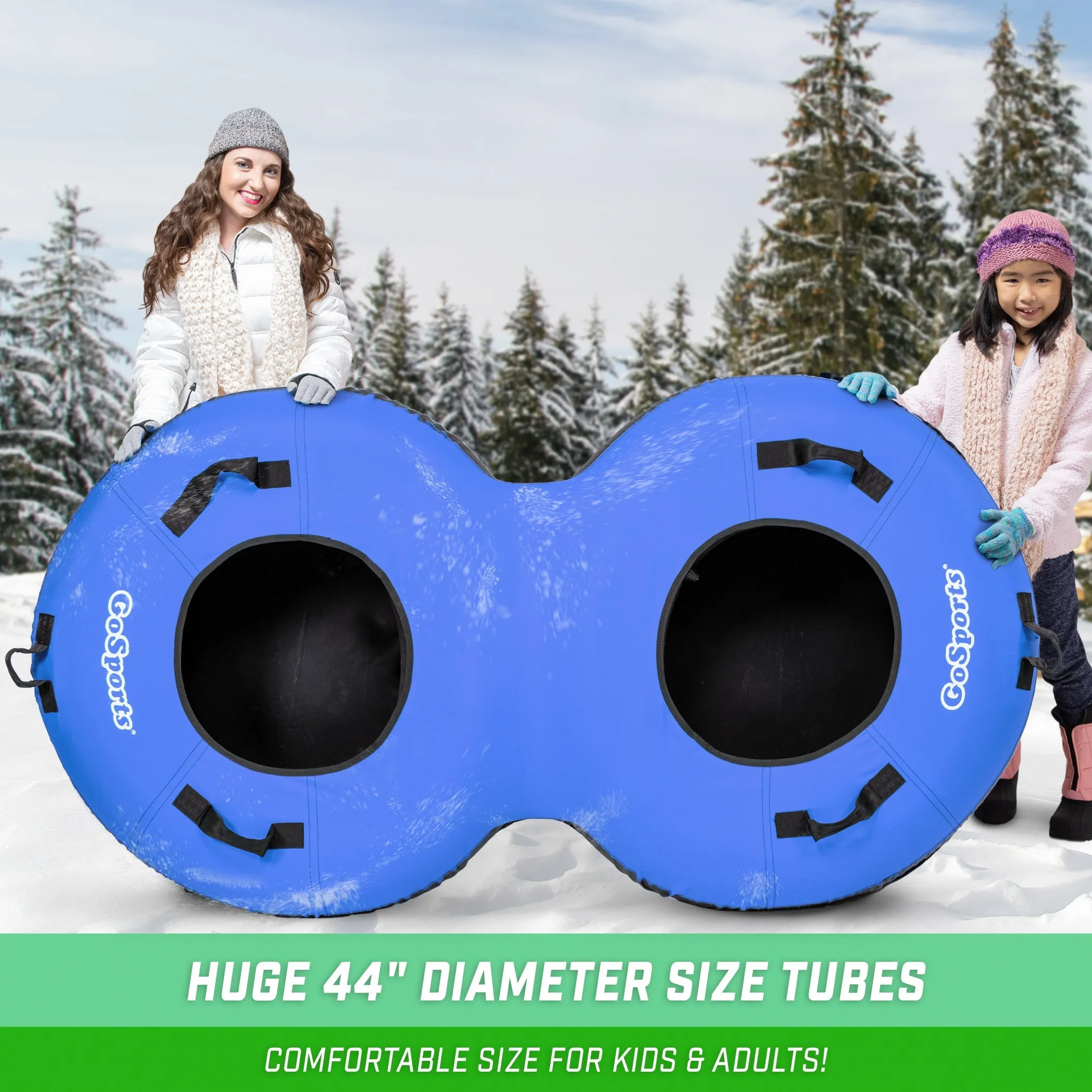 GoSports Heavy-Duty 2 Person Winter Snow Tube with Premium Canvas Cover - Blue