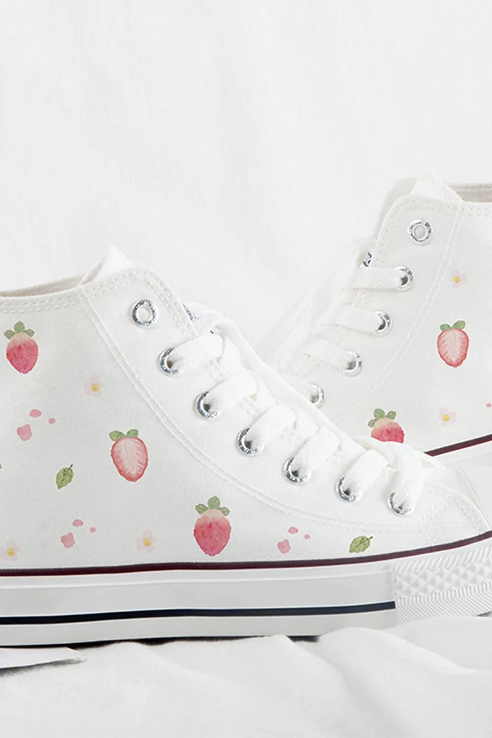 Japanese Custom Strawberry White Canvas Shoes