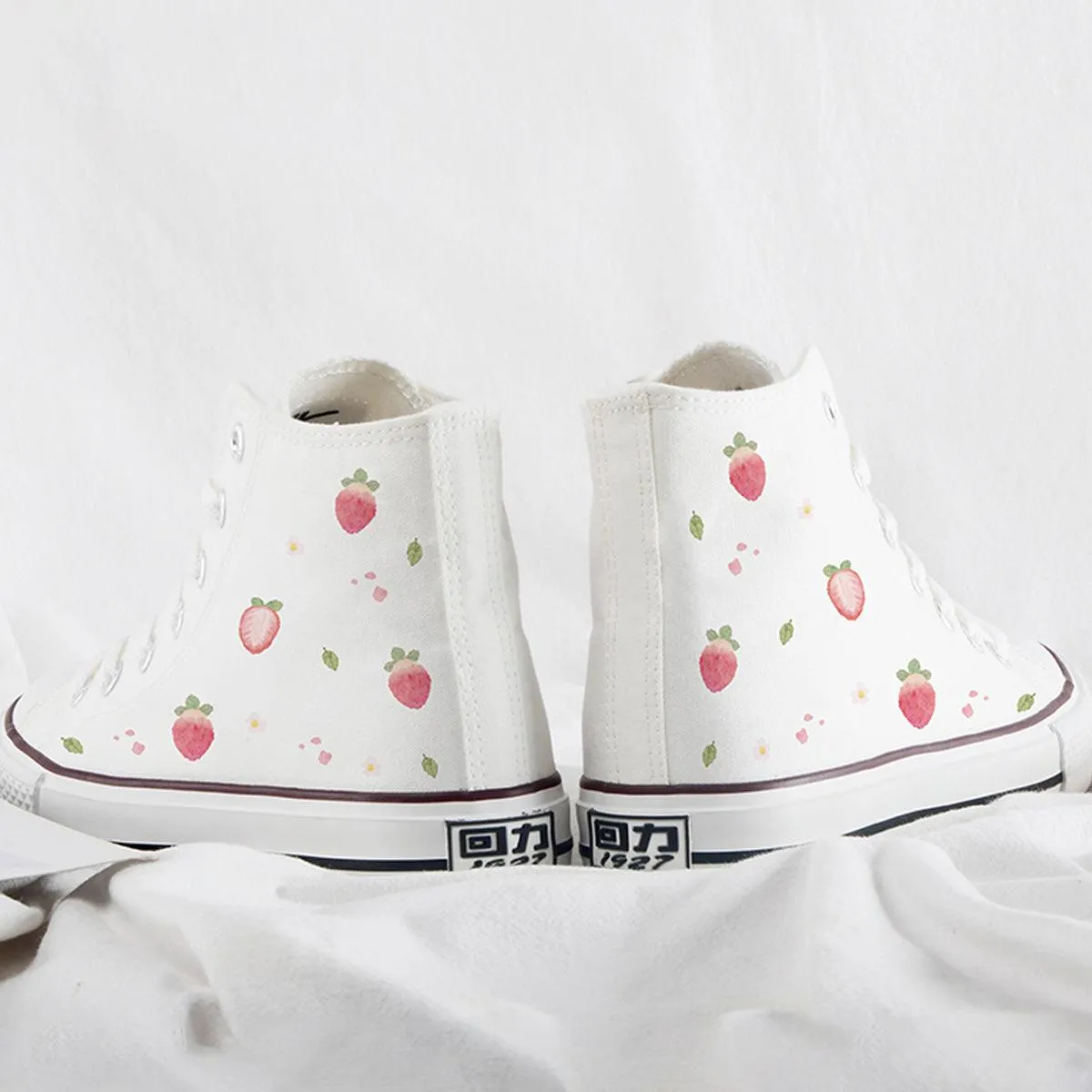 Japanese Custom Strawberry White Canvas Shoes