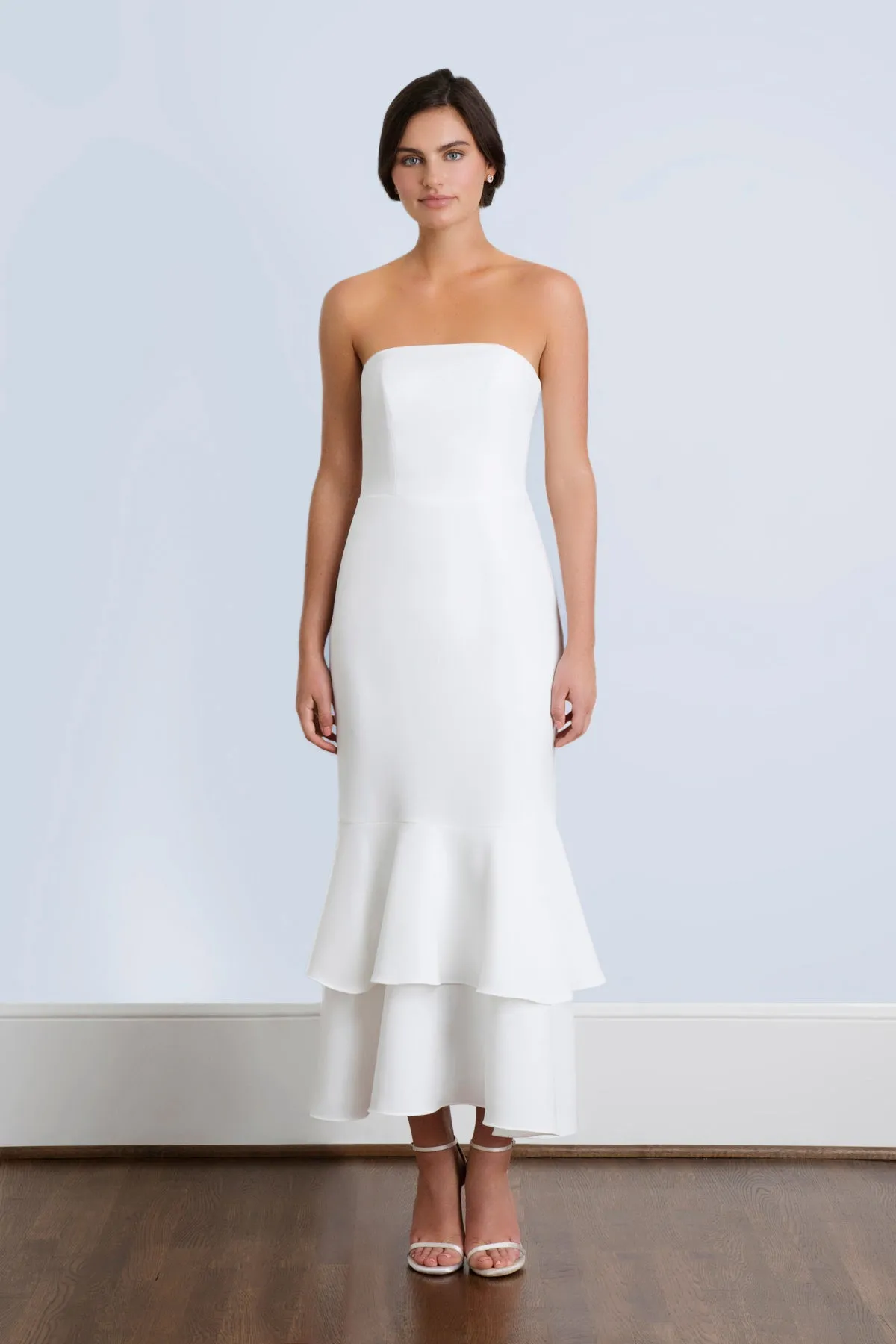 Josette White Tea Length Mermaid Wedding & Rehearsal Dinner Dress