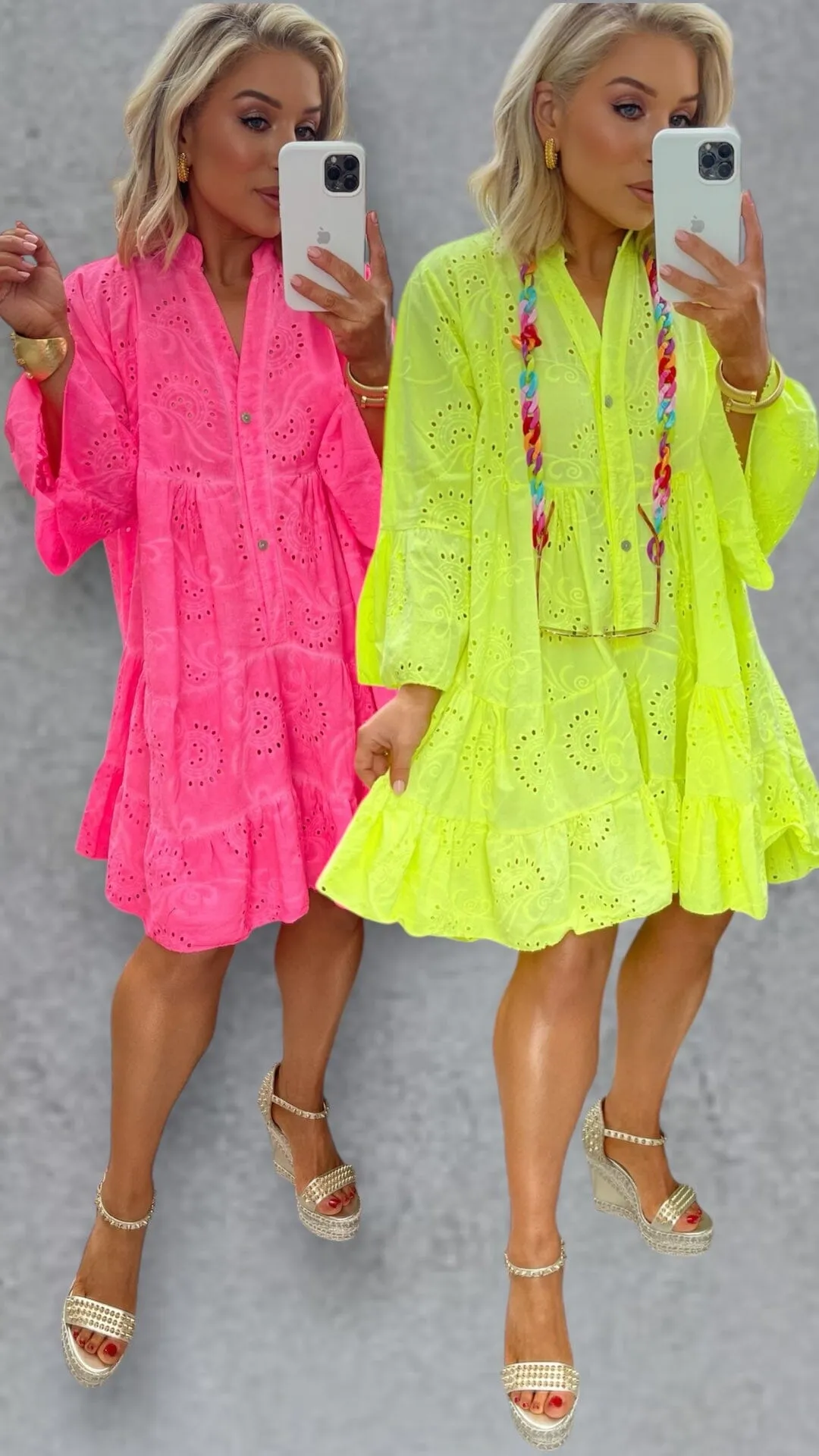 LUNA NEON BRODERIE DRESS - LEMON POP