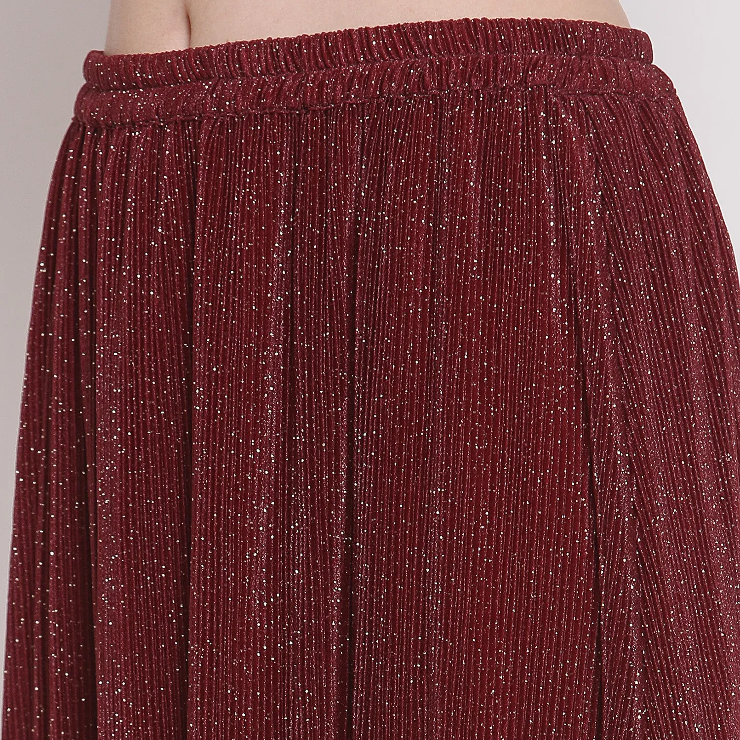 Maroon Plisse Long Skirt