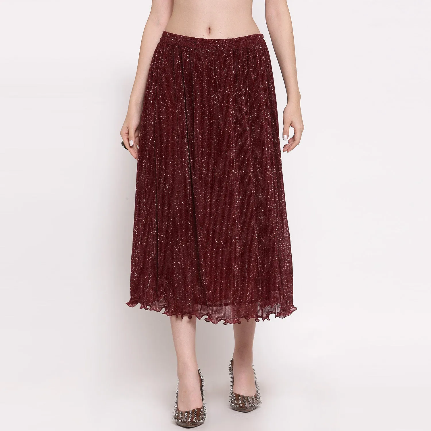 Maroon Plisse Long Skirt