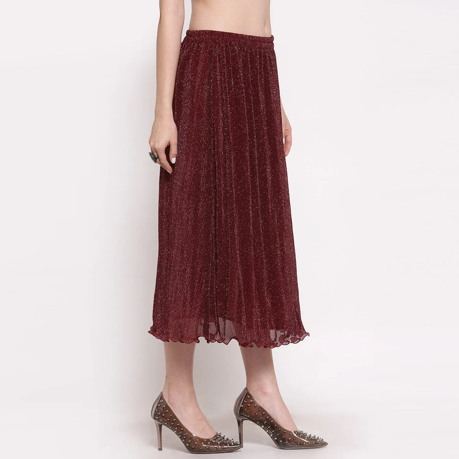 Maroon Plisse Long Skirt