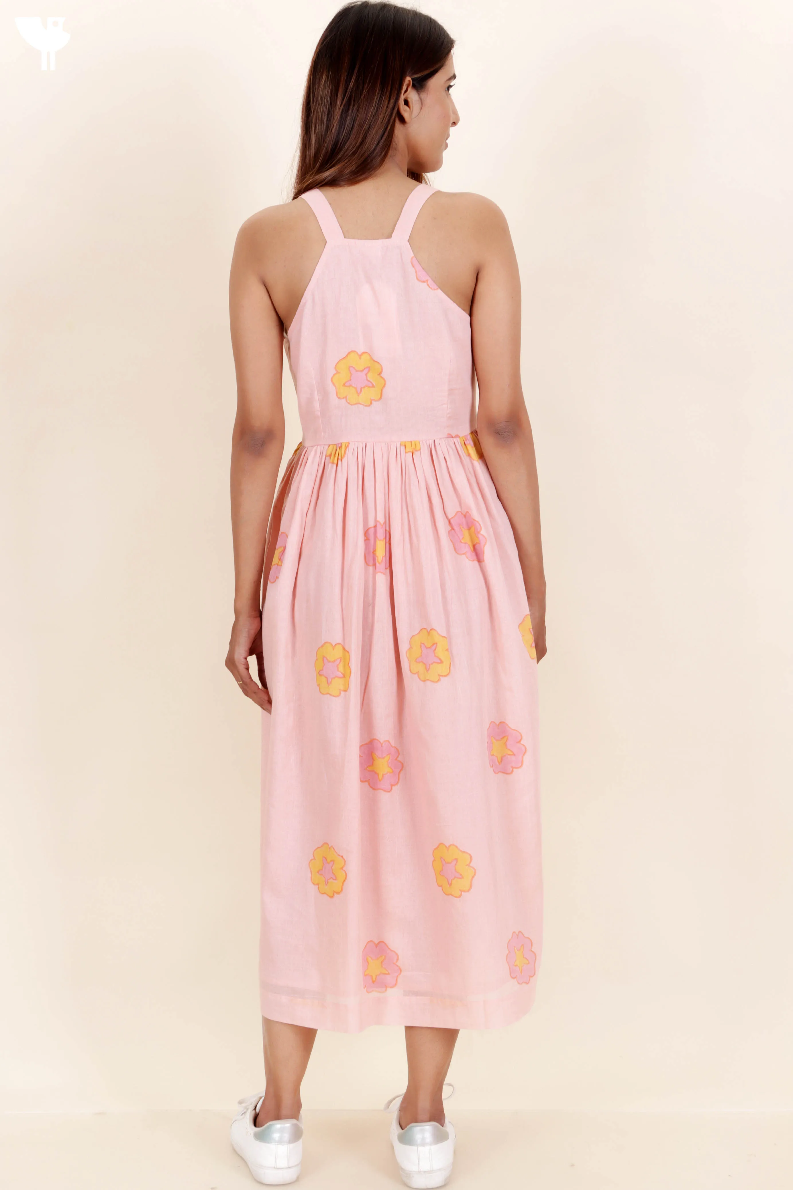 Mulmul Cotton Strappy Dress With Block Print