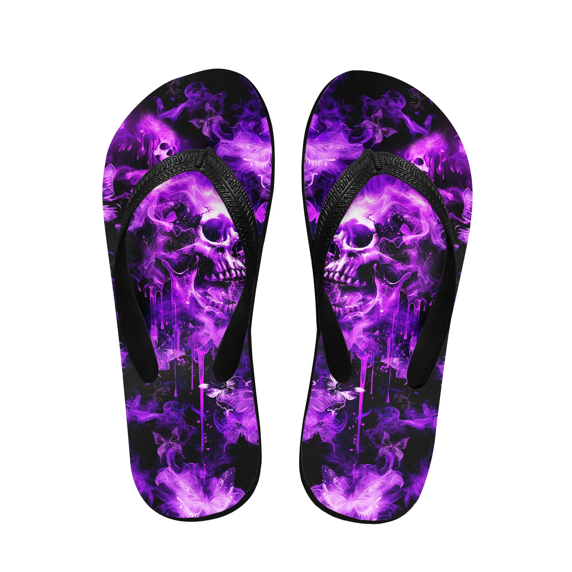 Purple Skull Smoke Flip Flops for Women Beach