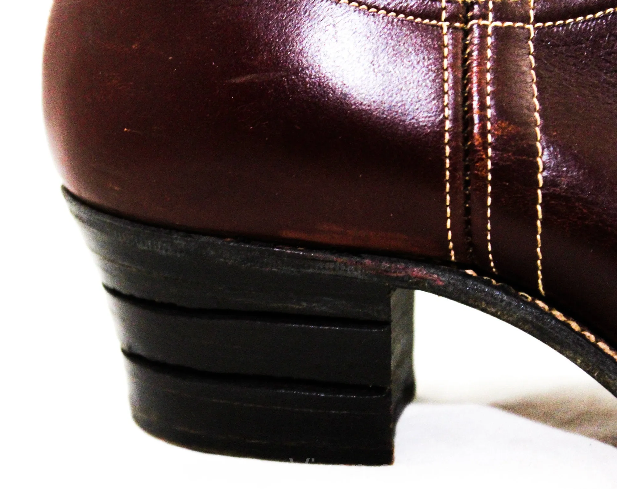Size 5 Brown 1940s Shoes - 1930s 40s Oxblood Leather Pumps with Top Stitching & Wood Heel - Fall Autumn Deadstock Heels - 40's Swing Era