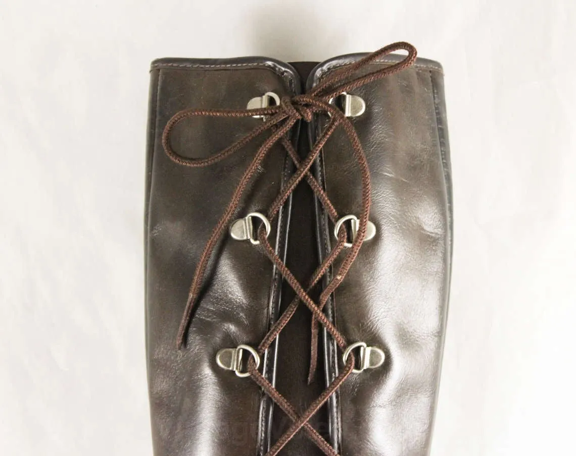 Size 5 Brown Boots with Lace Up - Unworn 60s Go Go Boot - Genuine Dark Brown Leather - Mod Biker Girl 1960s Street Chic - NOS Deadstock