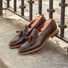 Unique Handcrafted Croco Brown Slip on Loafer w/ Tassles